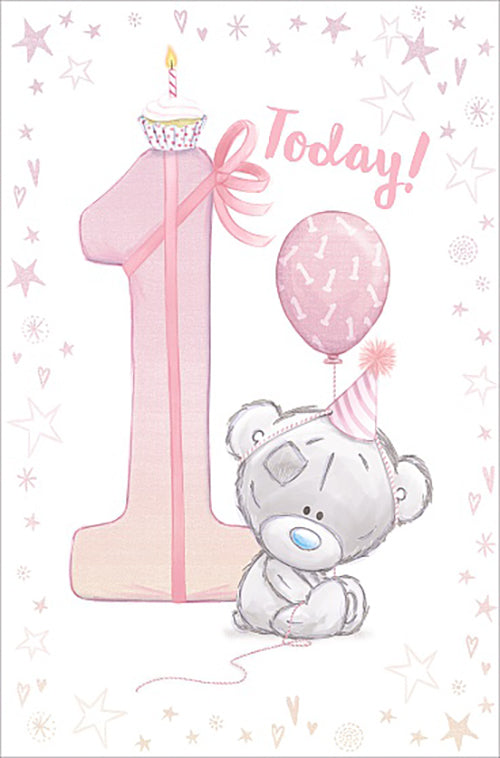 1st  Birthday Girl Card - Me To You Teddy and Balloon In Pink