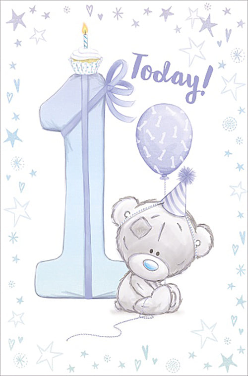 1st Birthday Boy Card -  Me To You Teddy and Balloon In Blue