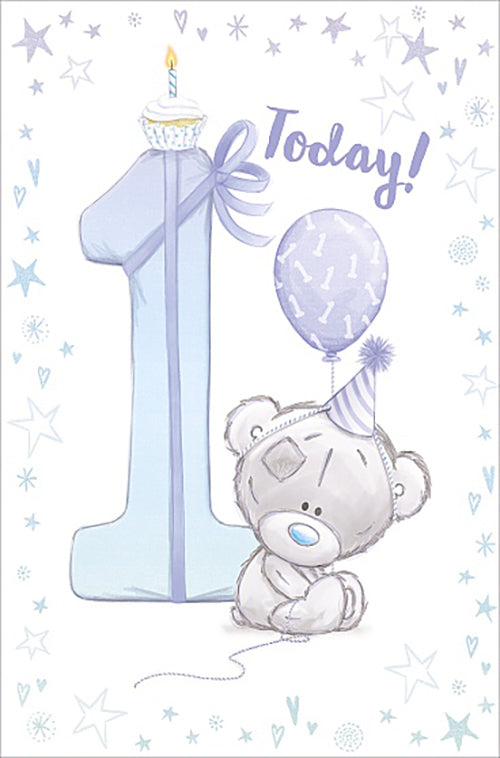 1st Birthday Boy Card - Me To You Teddy and Balloon In Blue