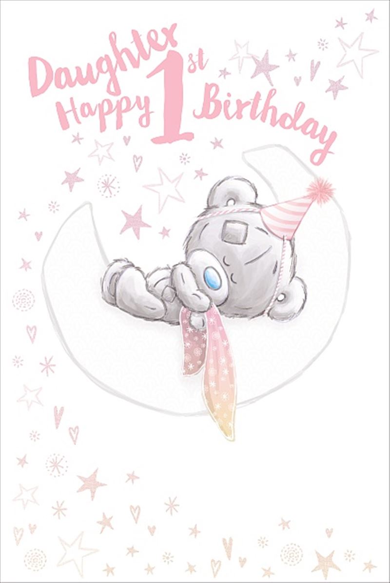Daughter 1st Birthday Card - The Calm Moon Helps Tatty Teddy Fall Asleep