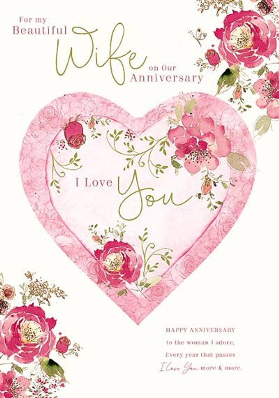 Wife Anniversary Card - Love And Pretty Flowers