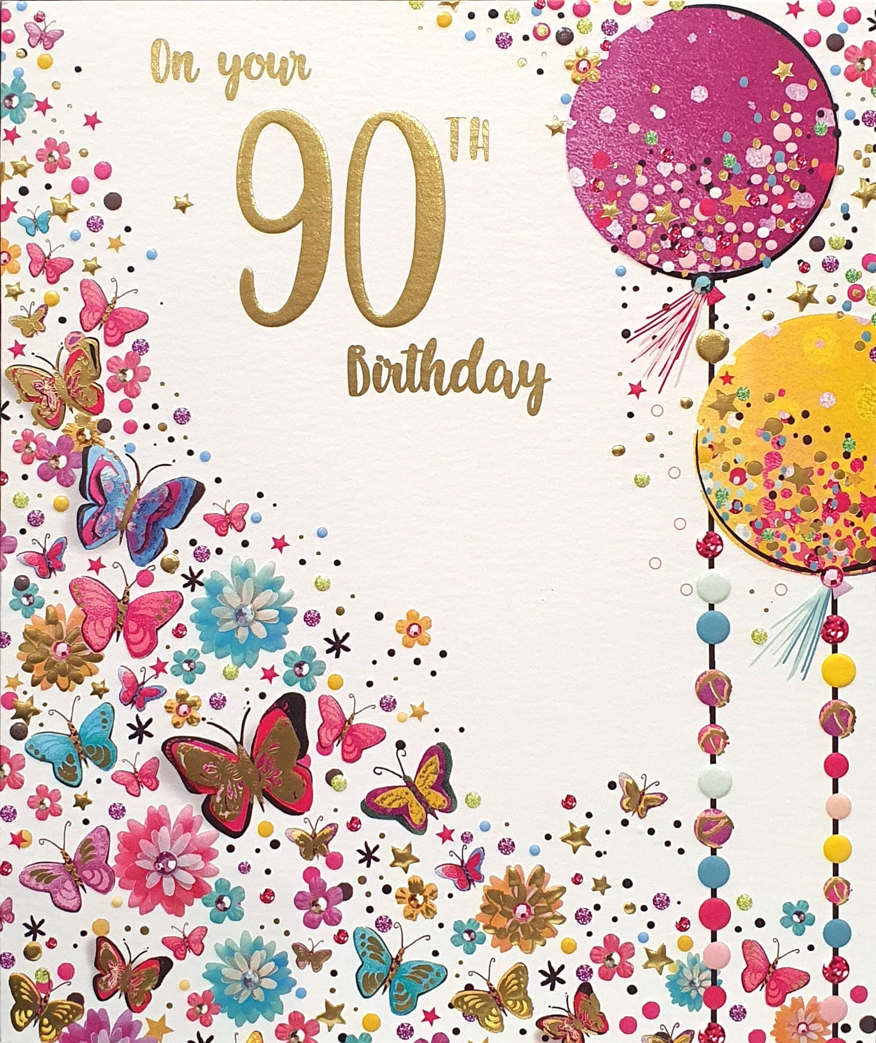 90th Birthday Card - Kaleidoscope Of Colourful Butterflies