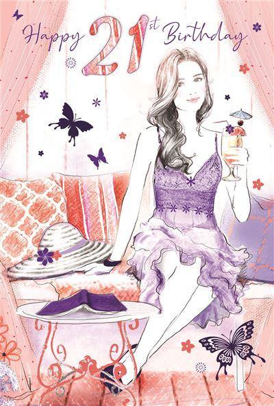 21st Birthday Card - Cute And Youthful Enjoying A Posh Cocktail