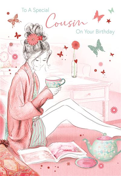 Cousin Birthday Card - Relaxing With A Cuppa