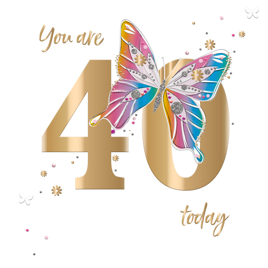 40th Birthday Card - Colourful Beaming Butterfly