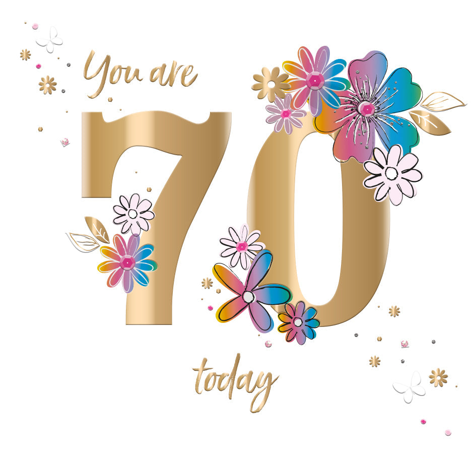 70th Birthday Card - A Tribute Of Colourful Flowers