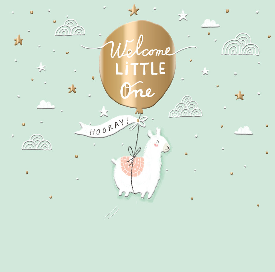 Unisex New Baby Card - Blank Inside - Joyful Goat Amongst the Clouds and Stars