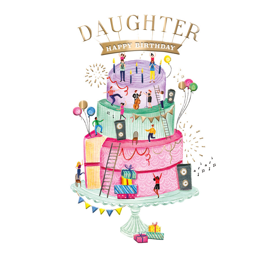 Daughter Birthday Card - Delightful Party On A Cake