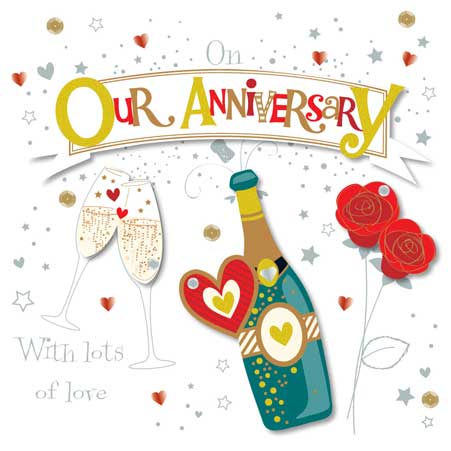 Our Anniversary Handmade Card - Champagne and Roses