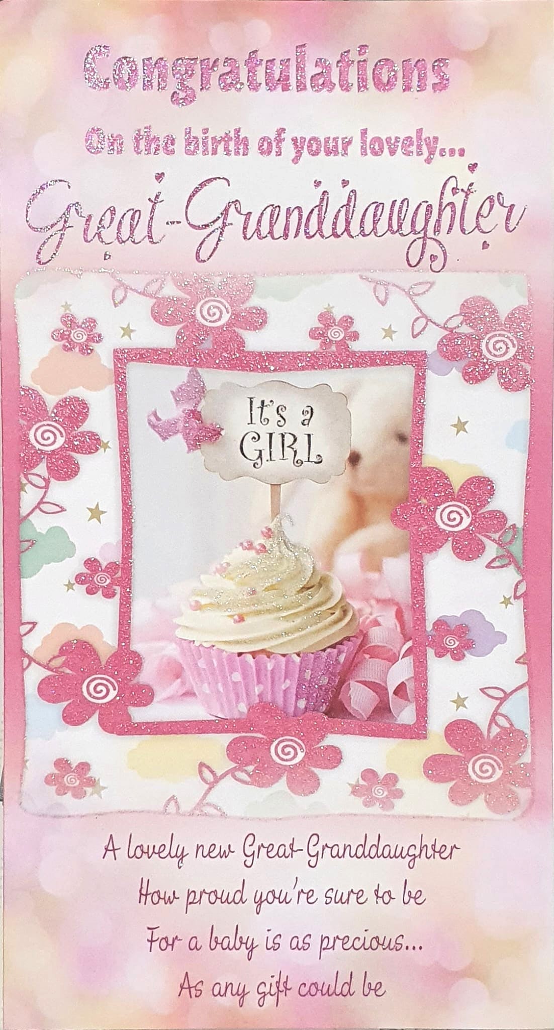 Birth Of Your Great-Granddaughter Card - Celebrating With A Cupcake