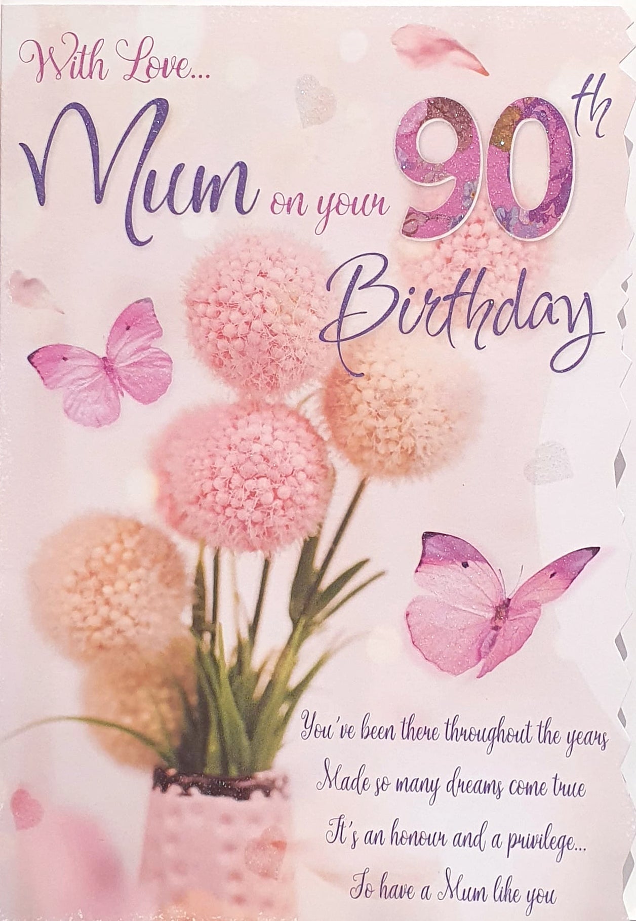90th Mum Birthday Card - Vintage Pink Alliums