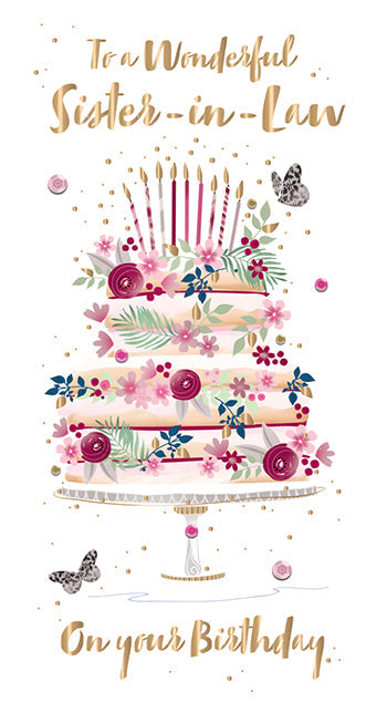Sister-in-Law Birthday Card - Posh Tiered Floral Cake