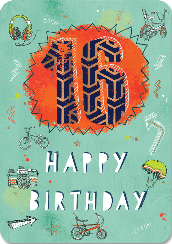 16th Birthday Card - Cycling and Electronics