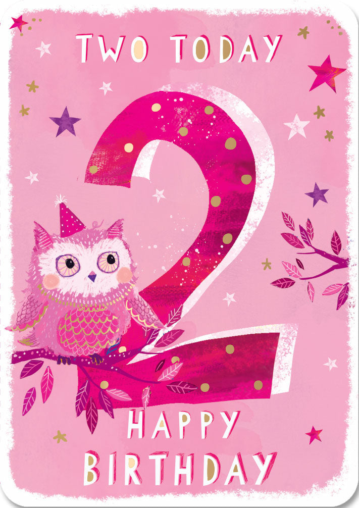 2nd Birthday Card - Pink Party Owl 