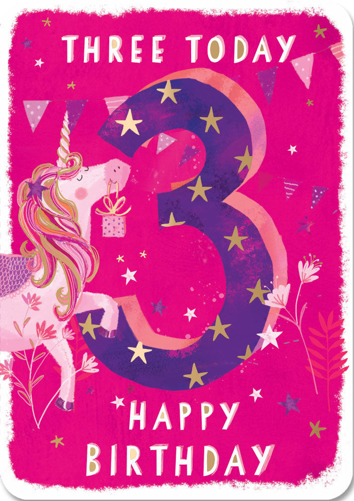 3rd Birthday Card - Pink Unicorn