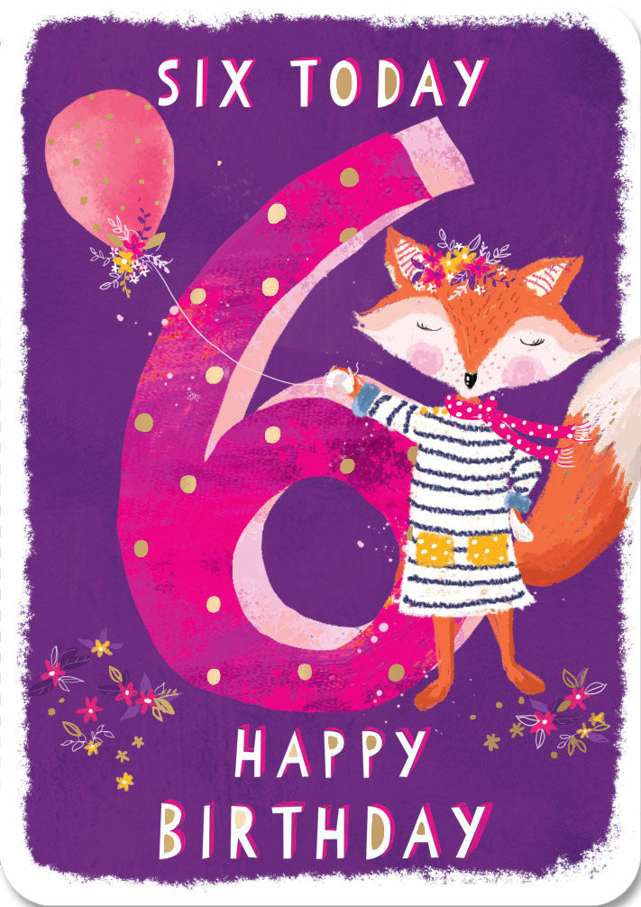 6th Birthday Card - Pretty Female Fox
