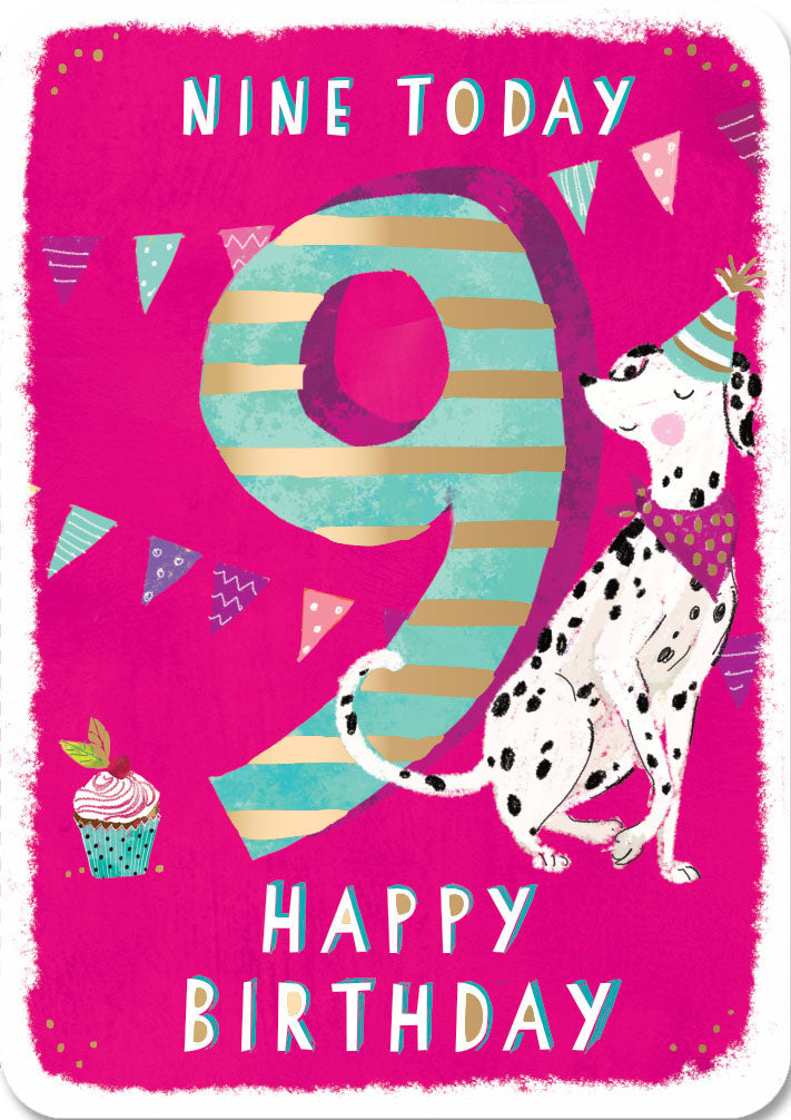 9th Birthday Card - Cute Dalmation Ready To Party