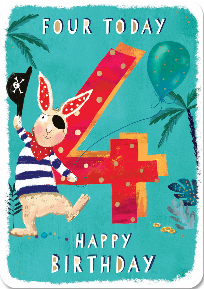 4th Birthday Card - Rabbit The One-Eyed Pirate