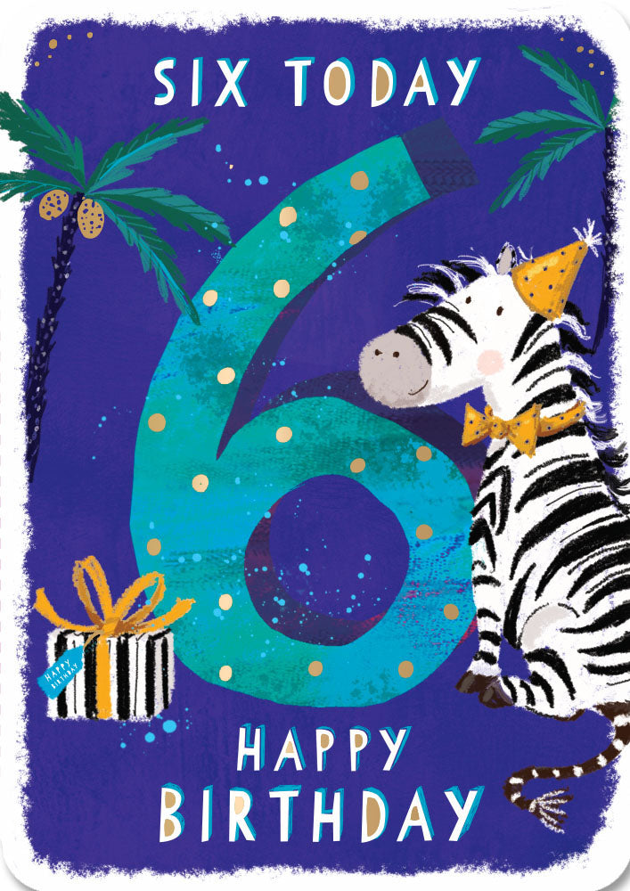 6th Birthday Card - Party Zebra