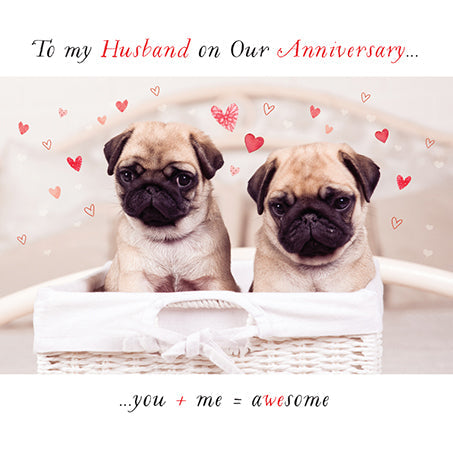 Husband Anniversary Card - Pugs and Love