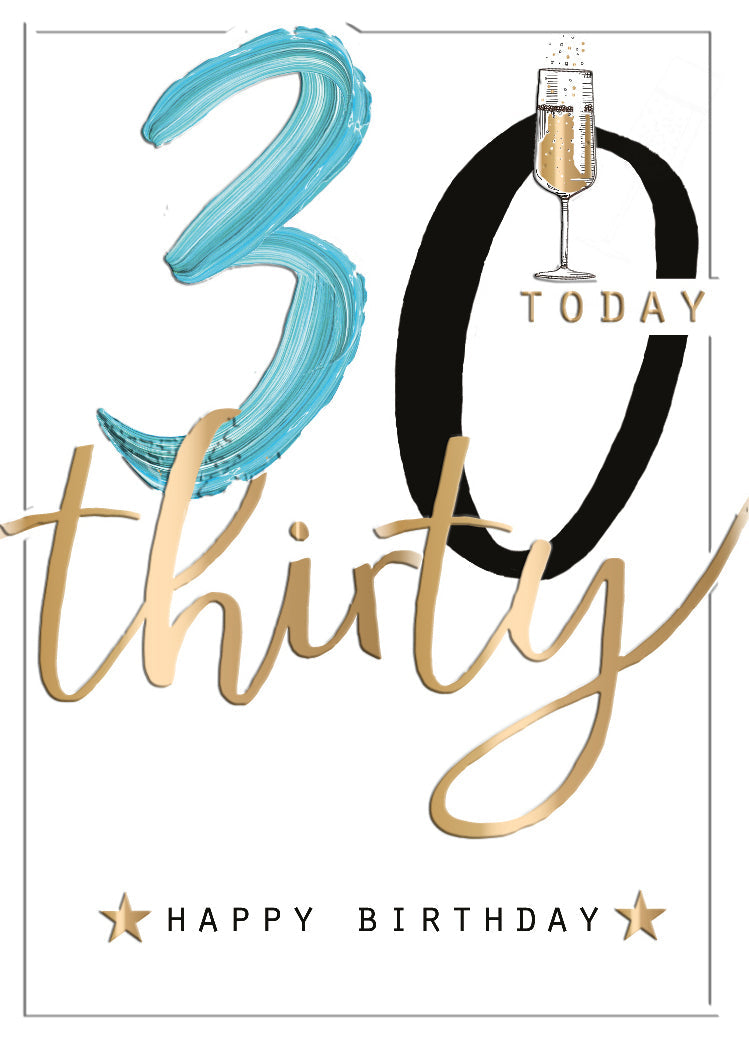 30th Birthday Card - Brush Strokes 30 Champagne Toast