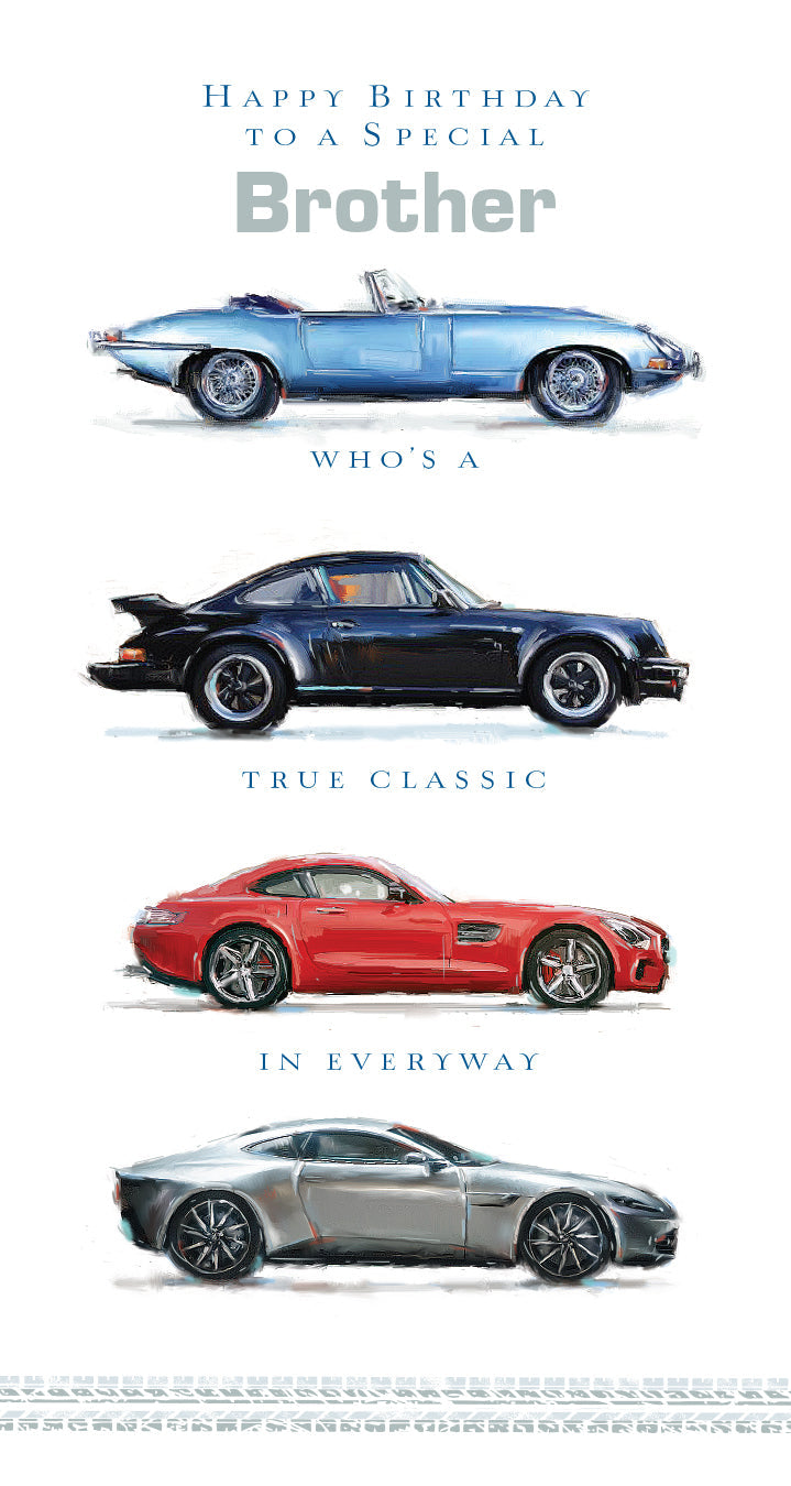 Brother Birthday Card - Classic To Modern Supercars 