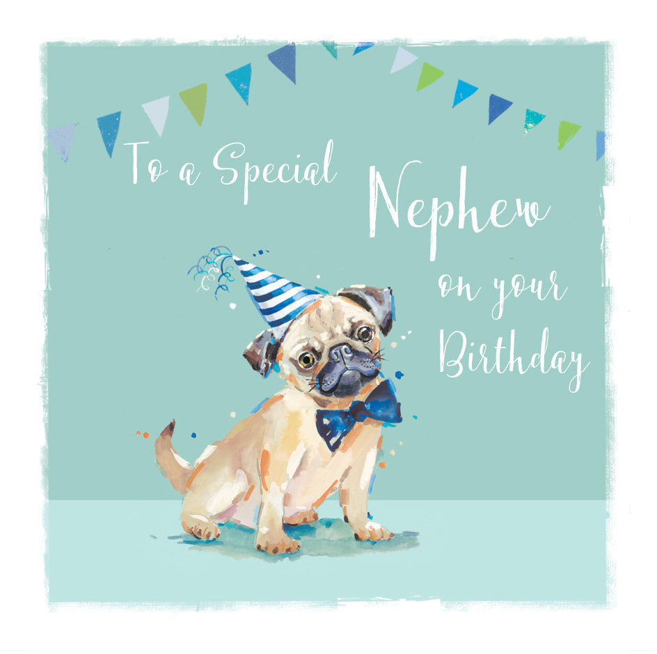 Nephew Birthday Card - Party Time With Puggsy