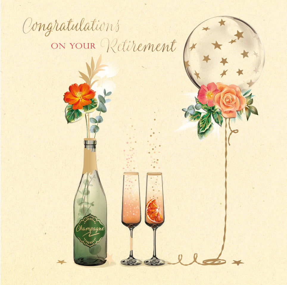 Retirement Card - Posh Champagne And Balloon Celebrations
