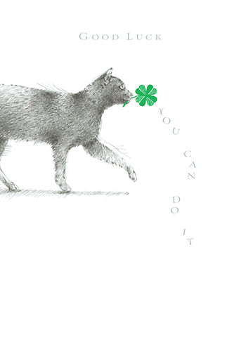 Good Luck Card - The Big Cat With A Four-leaf Clover