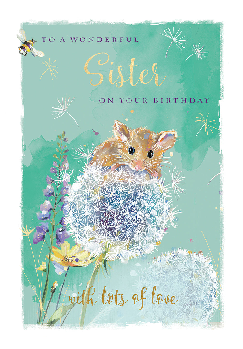 Sister Birthday Card - Cute Mouse On A Dandelion 