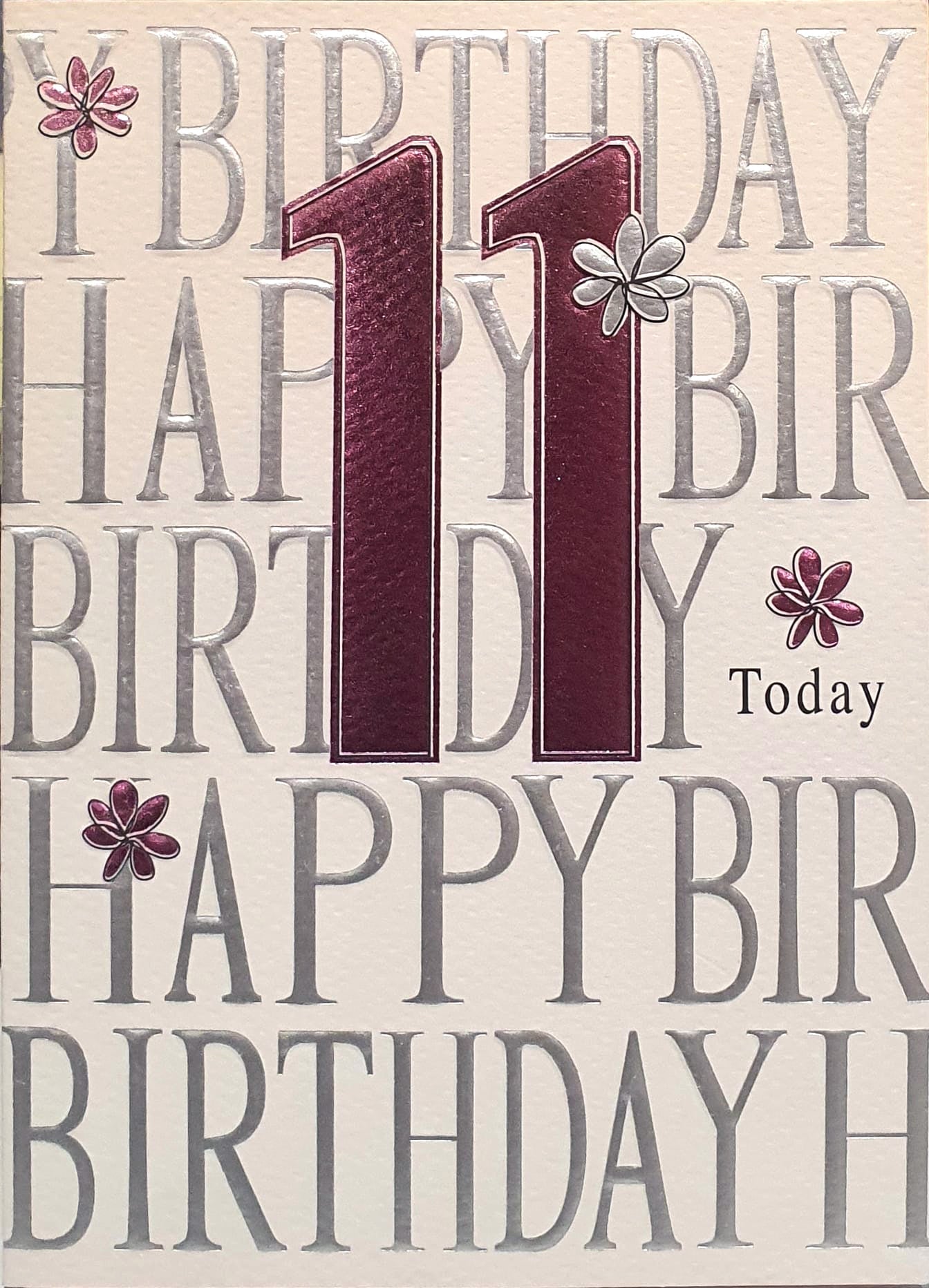 11th Birthday Card - Stand Out Metallic Pink Eleven