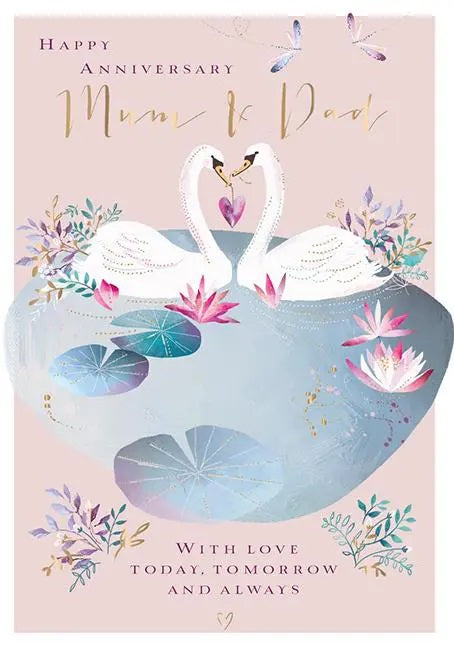 Mum & Dad's Anniversary Card - Swans, Soul Mates For Life