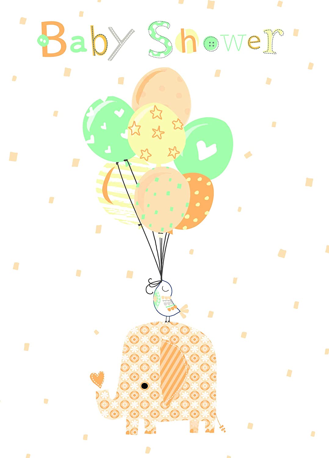 Baby Shower Card - Elephant, Bird And Balloons
