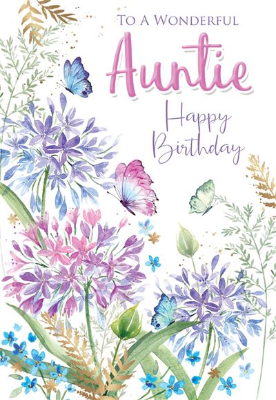 Auntie Birthday Card - Butterflies With Floral Delight