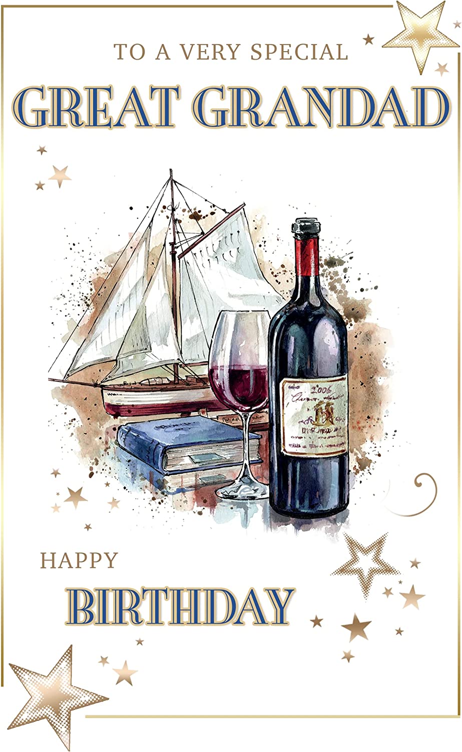 Great-Granddad Birthday Card - Boating, Wine and Books