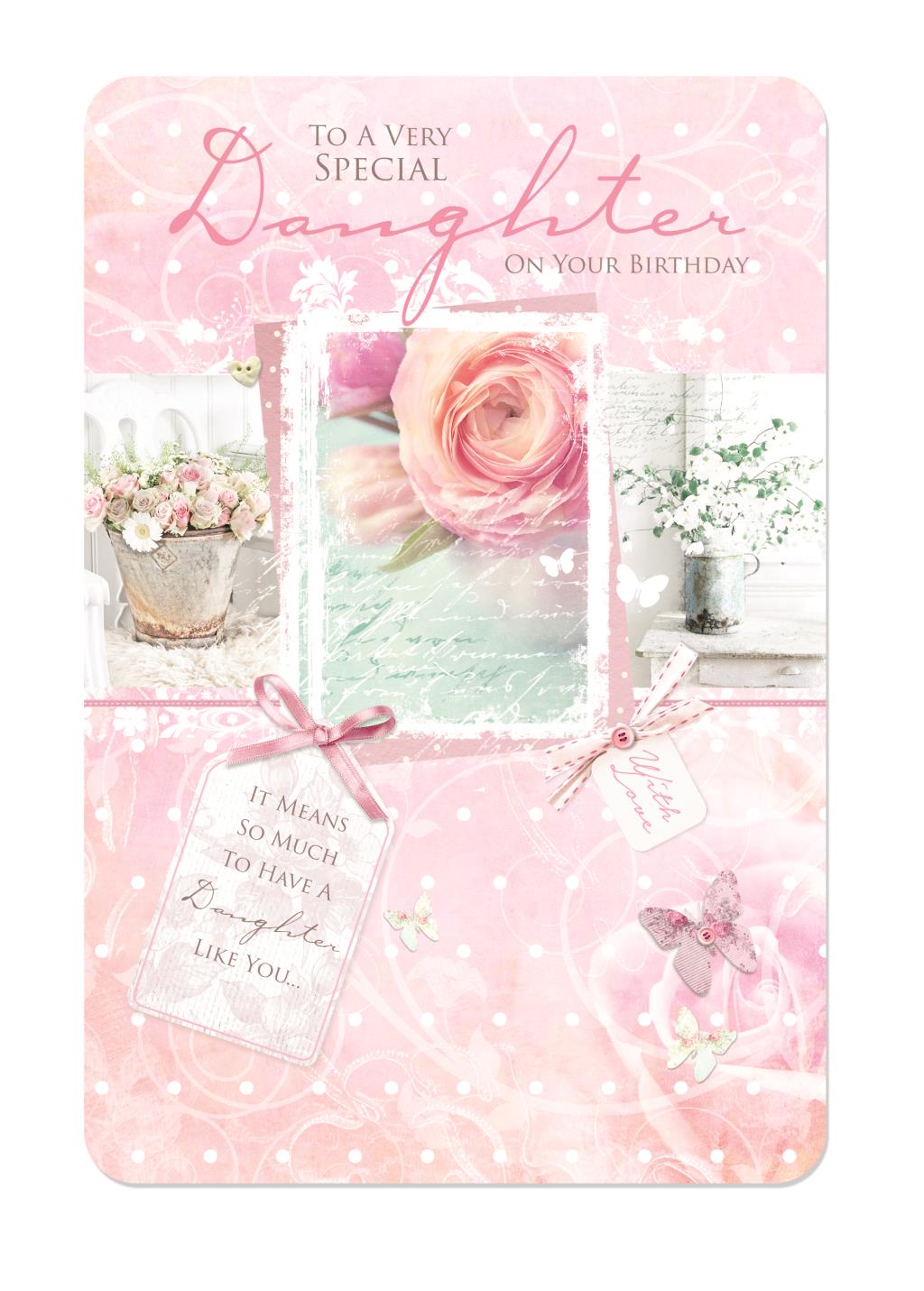 Daughter Birthday Card - Soft Glow Of Pink Flowers