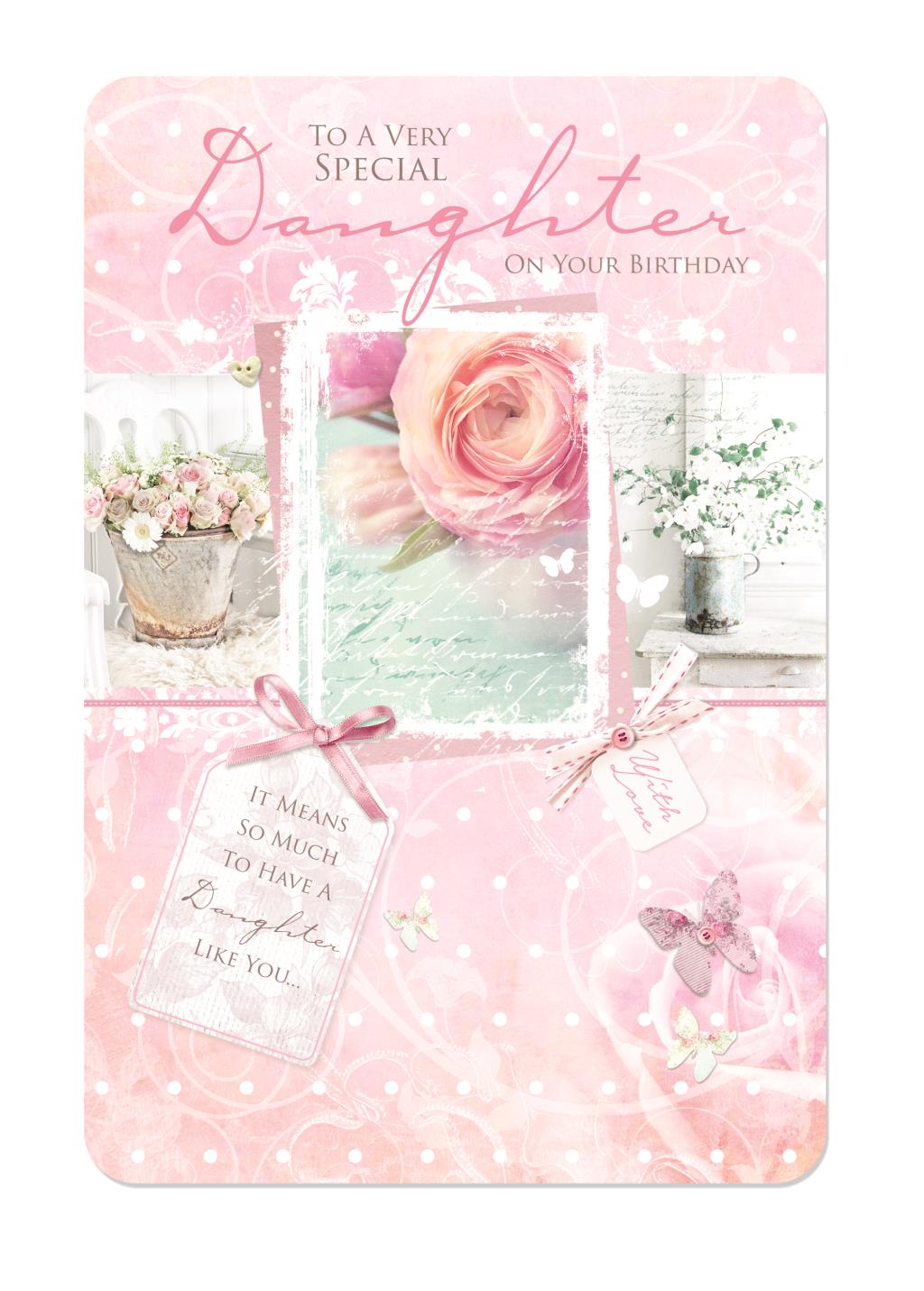 Daughter Birthday Card - Soft Glow Of Pink Flowers