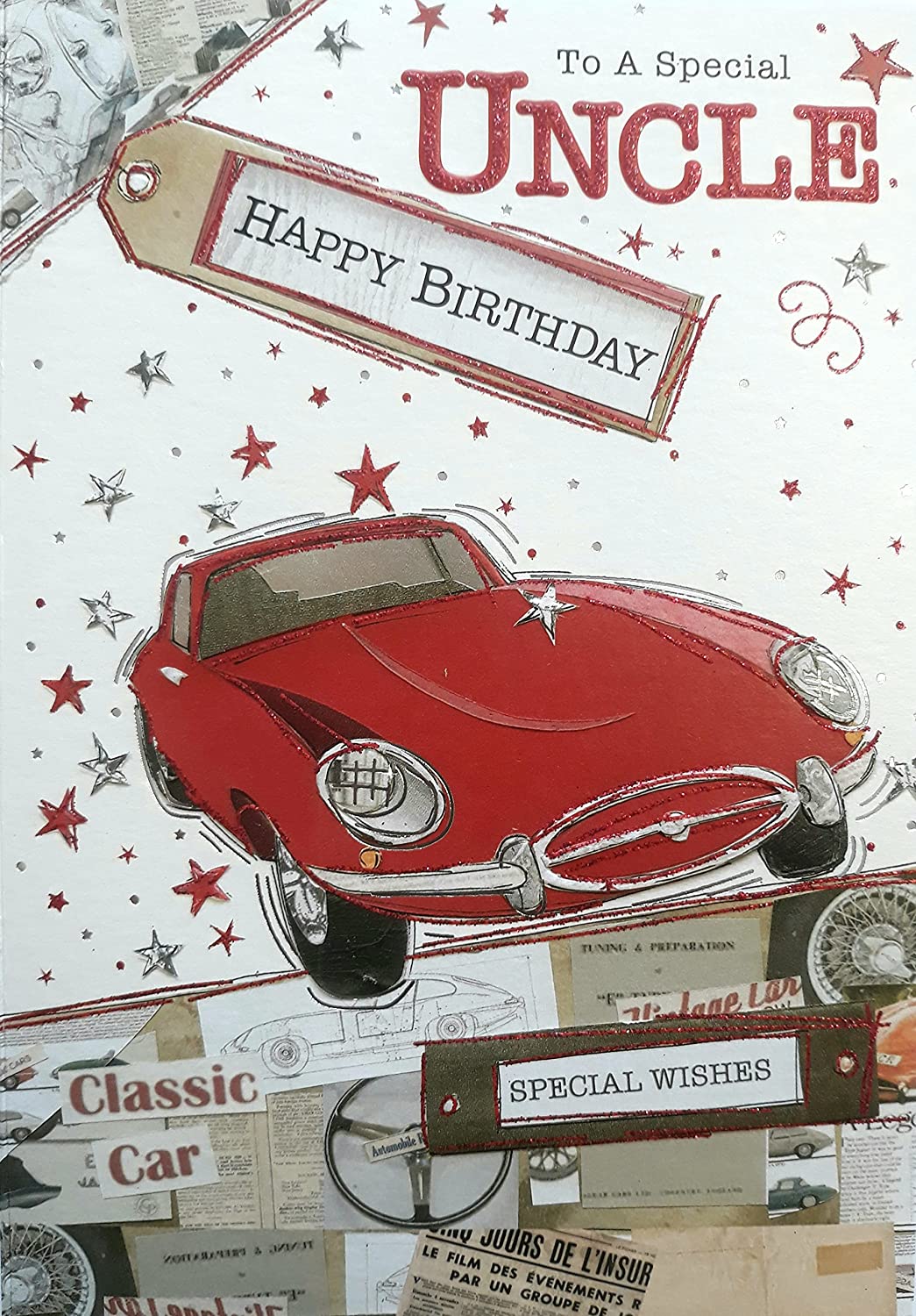 Uncle Birthday Card - Classic Red Jaguar E -Type