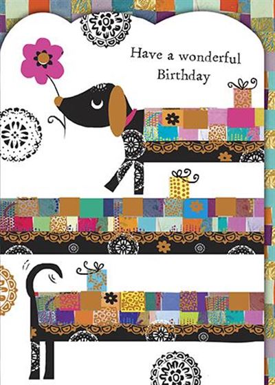 Birthday Card - Colourful Sausage Dog