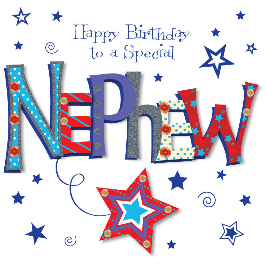 Nephew Birthday Card - Handmade Bold Word Art