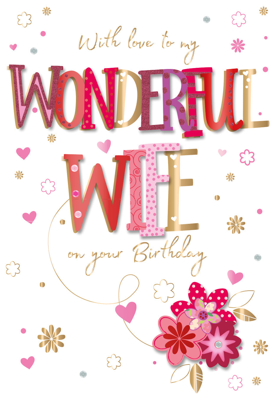Wife Birthday Handmade Card - Word Art DeCoupage