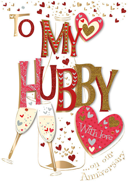Husband Anniversary Card - A Toast - Handmade Decoupage 