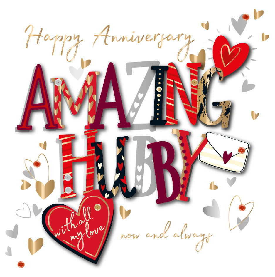 Husband Anniversary Card - Blinged with Love - Handmade Decoupage