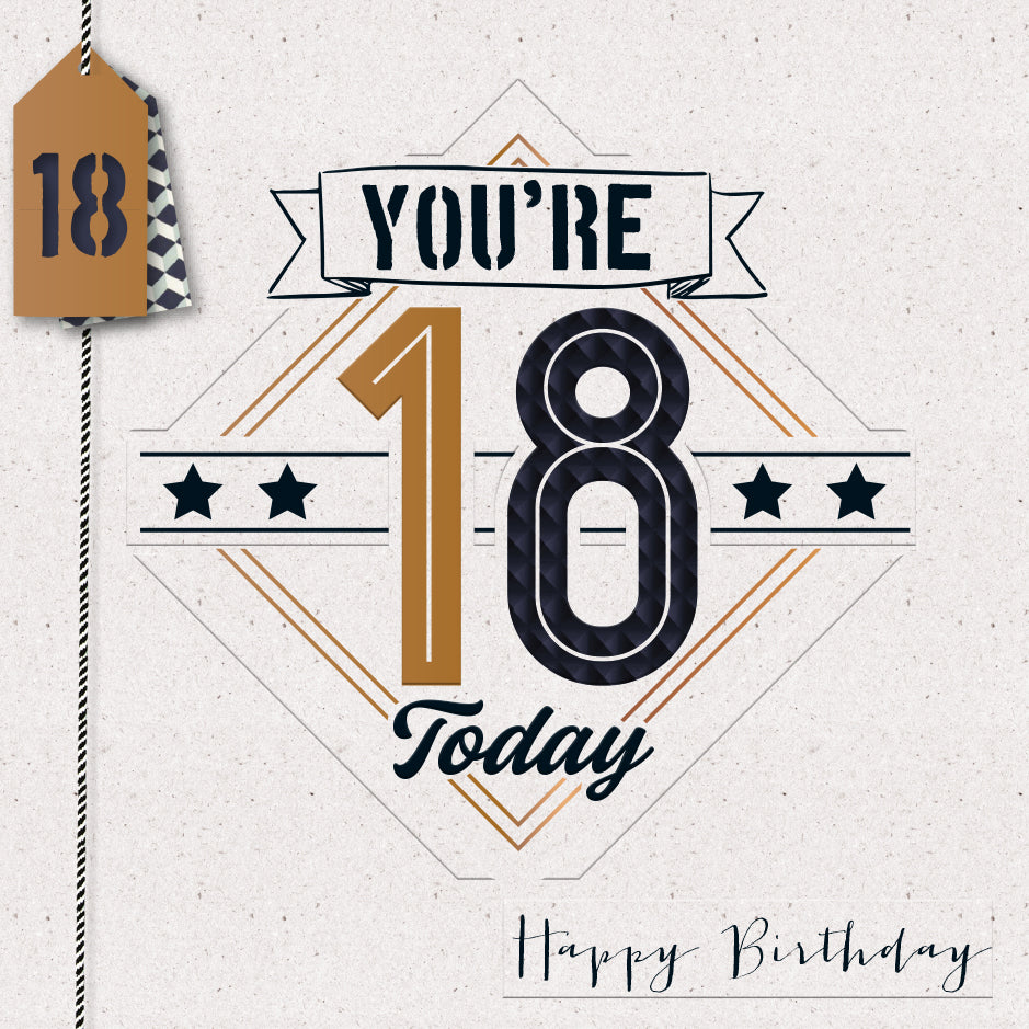 Hand-Finished 18th Birthday Card - Retro Word Art