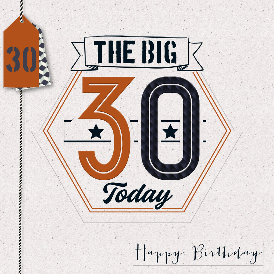 Hand-Finished 30th Birthday Card - Retro Word Art