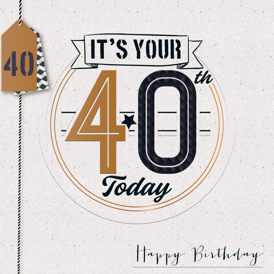 Hand-Finished 40th Birthday Card - Retro Word Art