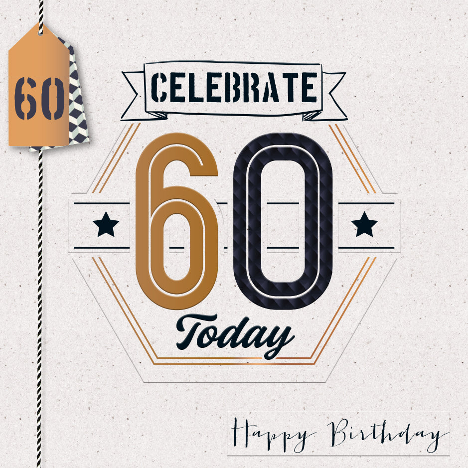 Hand-Finished 60th Birthday Card - Symmetrical Word Art