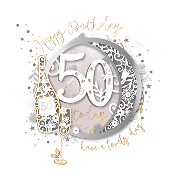 50th Birthday Card - Champagne Toast - Hand-Finished Decoupage 