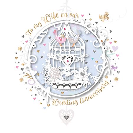 Wife Anniversary Card - Pretty Hand-Finished Decoupage