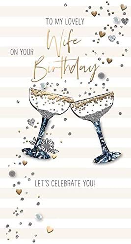 Wife Birthday Card - Blank Inside - Sparkling Champagne Toast